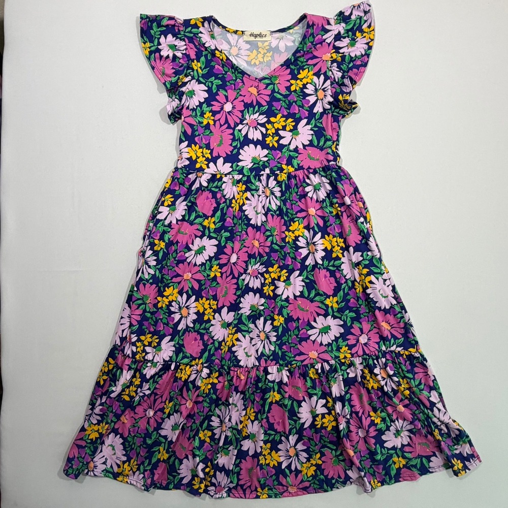 Haptics Dress Womens Small S Floral Flutter Sleeve Tiered Pockets Cottagecore